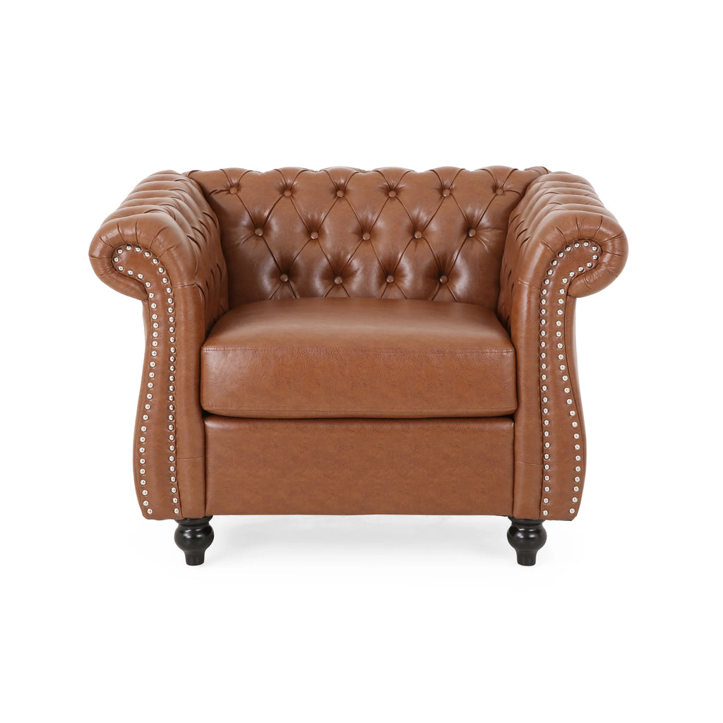 Cognac Brown and Dark Brown Faux Leather Club Chairs, Set of 2 S9231