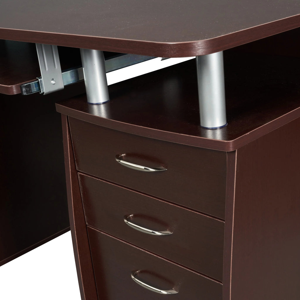 Chocolate Computer Workstation with Cabinet and Drawers C906