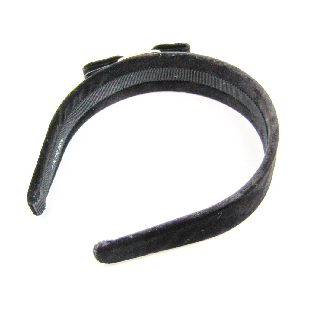 Pre-Owned Leather Metal Women's Alice Band Black, Champagne Gold S750
