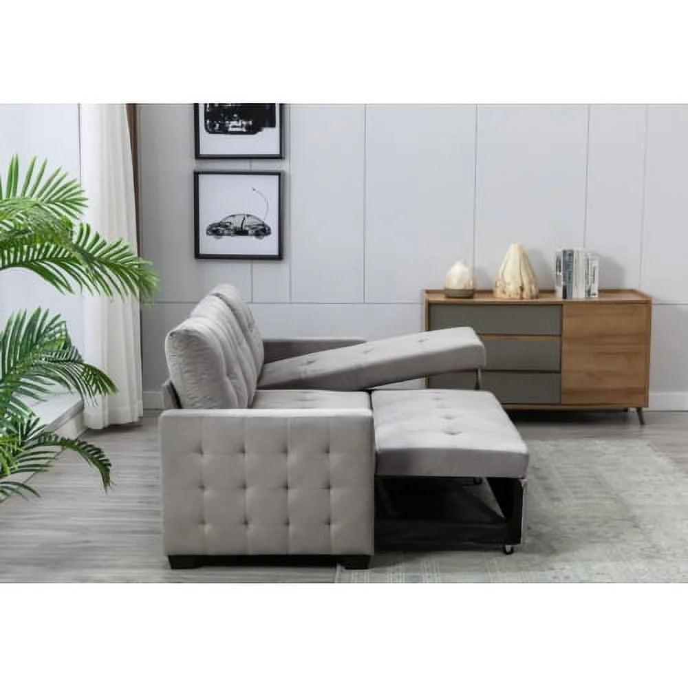Light Grey Velvet Reversible Sleeper Sofa Bed Z7930
