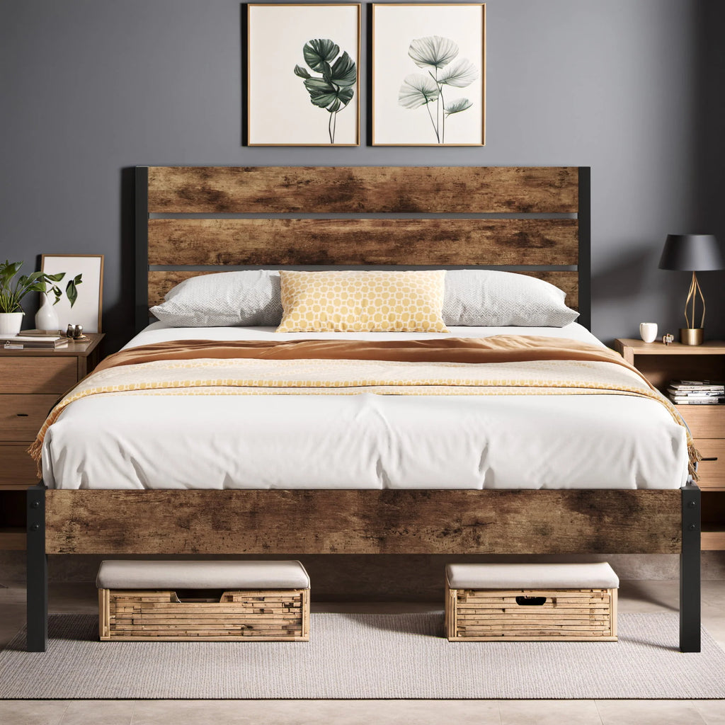 Queen Bed Frame with Wood Headboard and Footboard U36833
