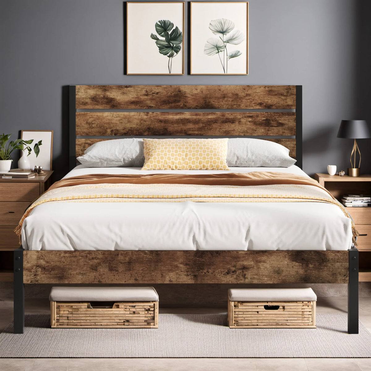 Queen Bed Frame with Wood Headboard and Footboard U36833