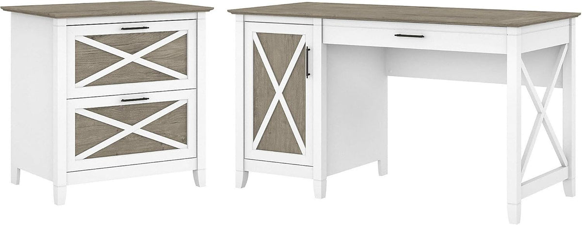 Dark Gray Hickory Computer Desk with Storage and 2 Drawer File Cabinet V373345