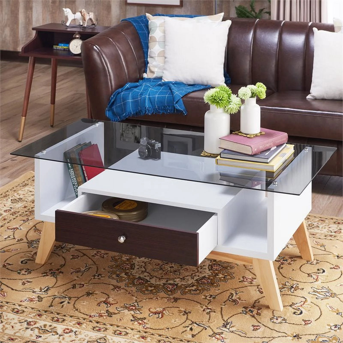 Mid-Century Glass Top Coffee Table S13004