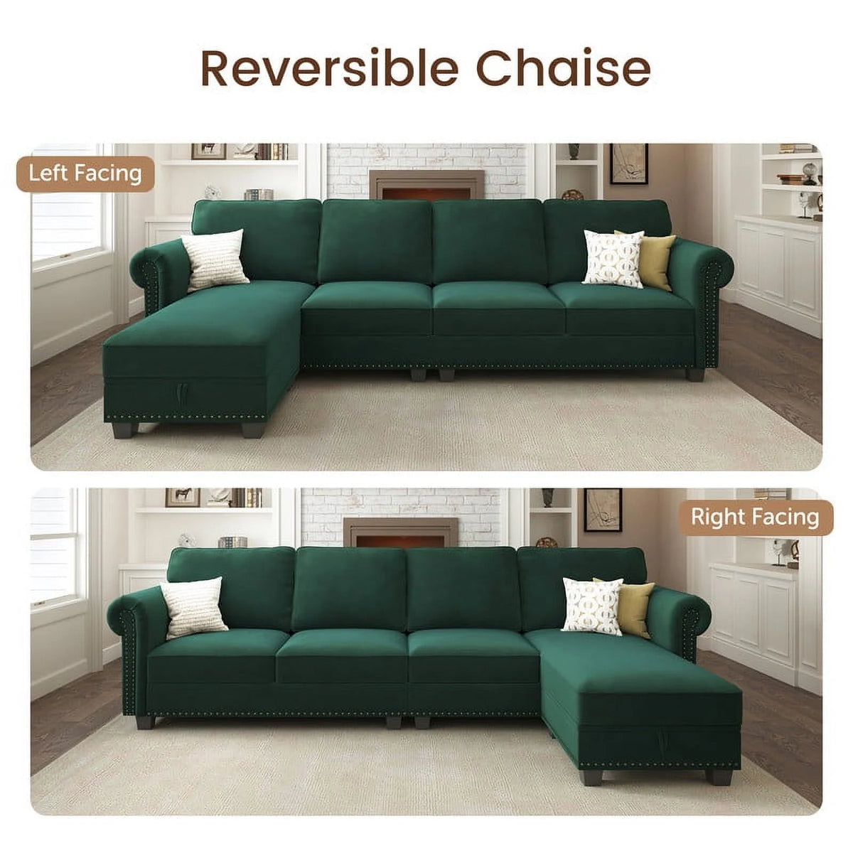 Black Velvet Sectional Sofa with Storage Ottoman and Reversible Chaise I179163