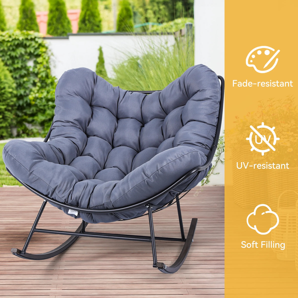 Extra-large Gray Cushioned Papasan Rocking Chair G541880
