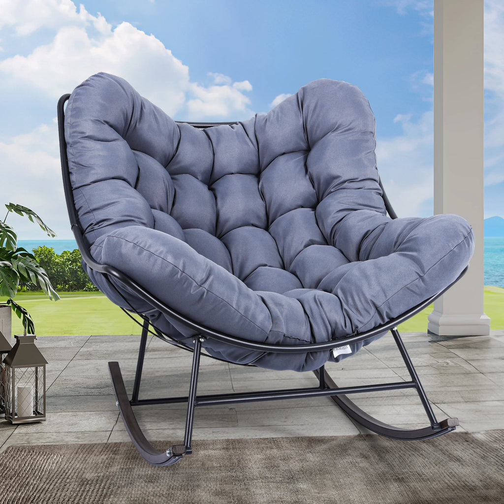 Extra-large Gray Cushioned Papasan Rocking Chair G541880