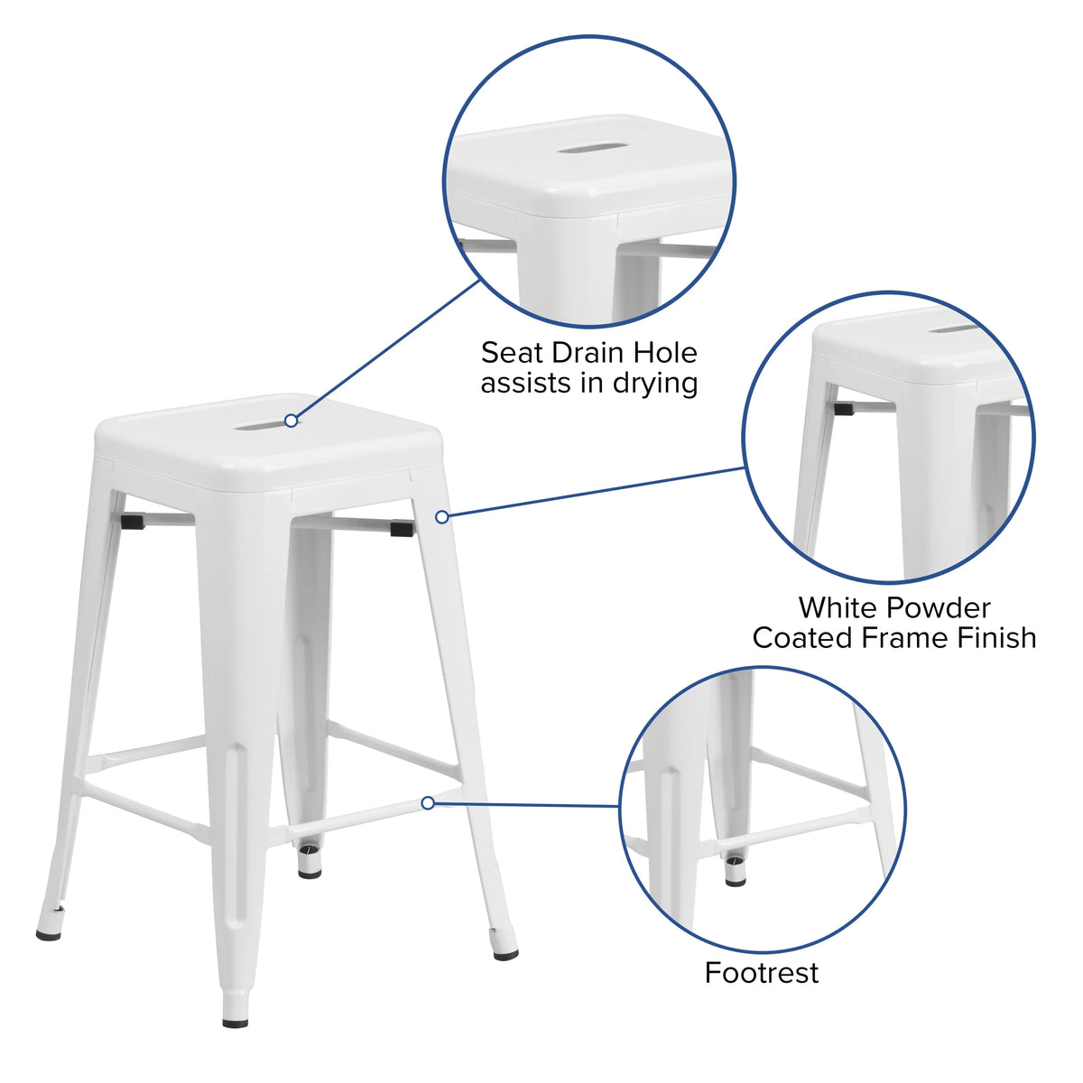 White 24" High Backless Metal Counter Height Stool B505694