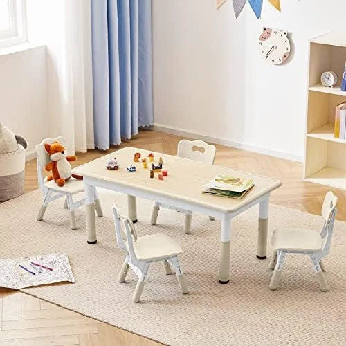 Height Adjustable Plastic Table and 4 Chairs Set J38634