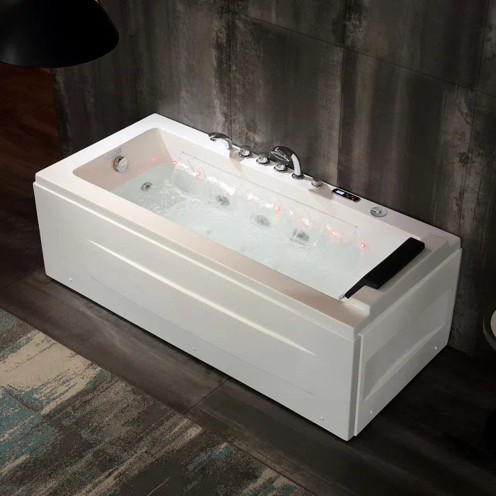 67 Alcove Whirlpool Bathtub with Faucet and LED Lights Y22104