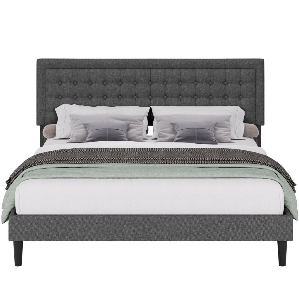King Size Gray Linen Fabric Upholstered Bed Frame X259