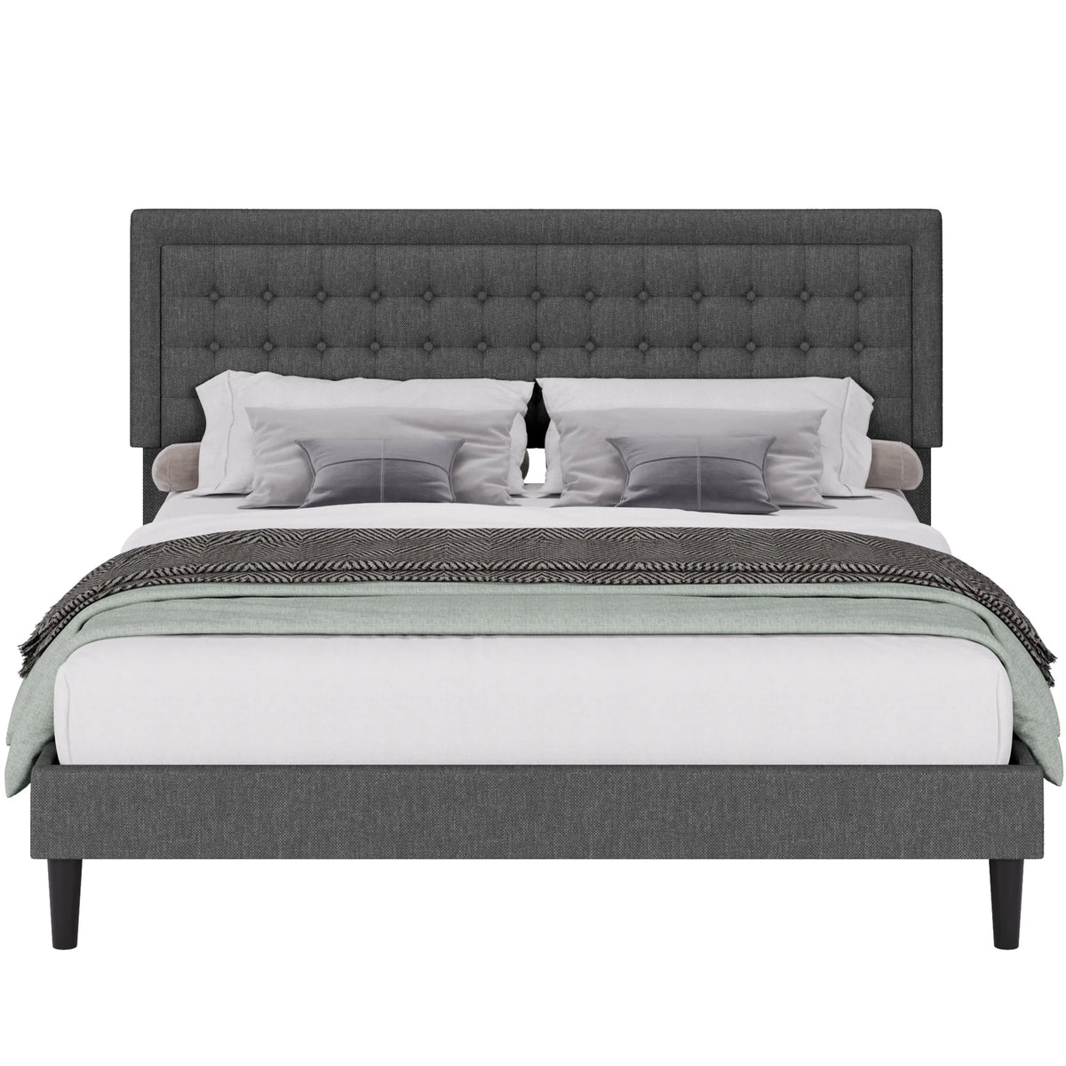 King Size Gray Linen Fabric Upholstered Bed Frame X259