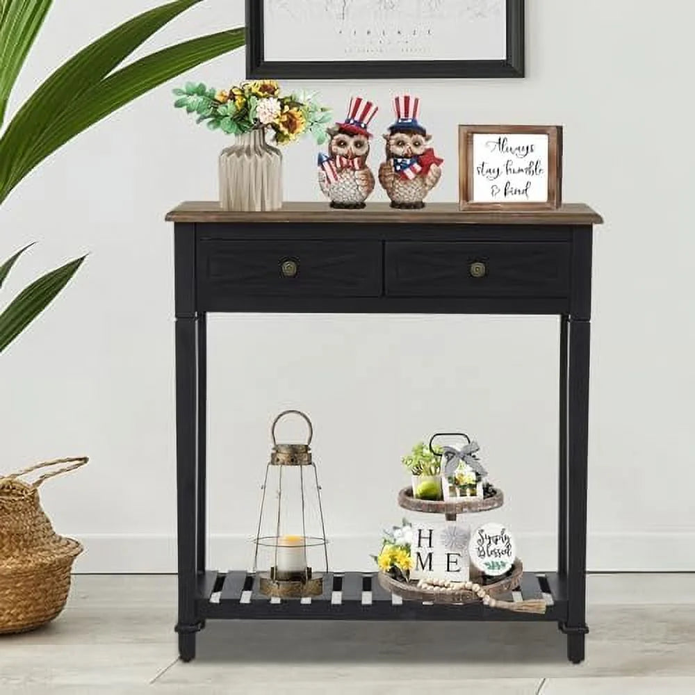 Black Narrow Console Table with Drawers Q810