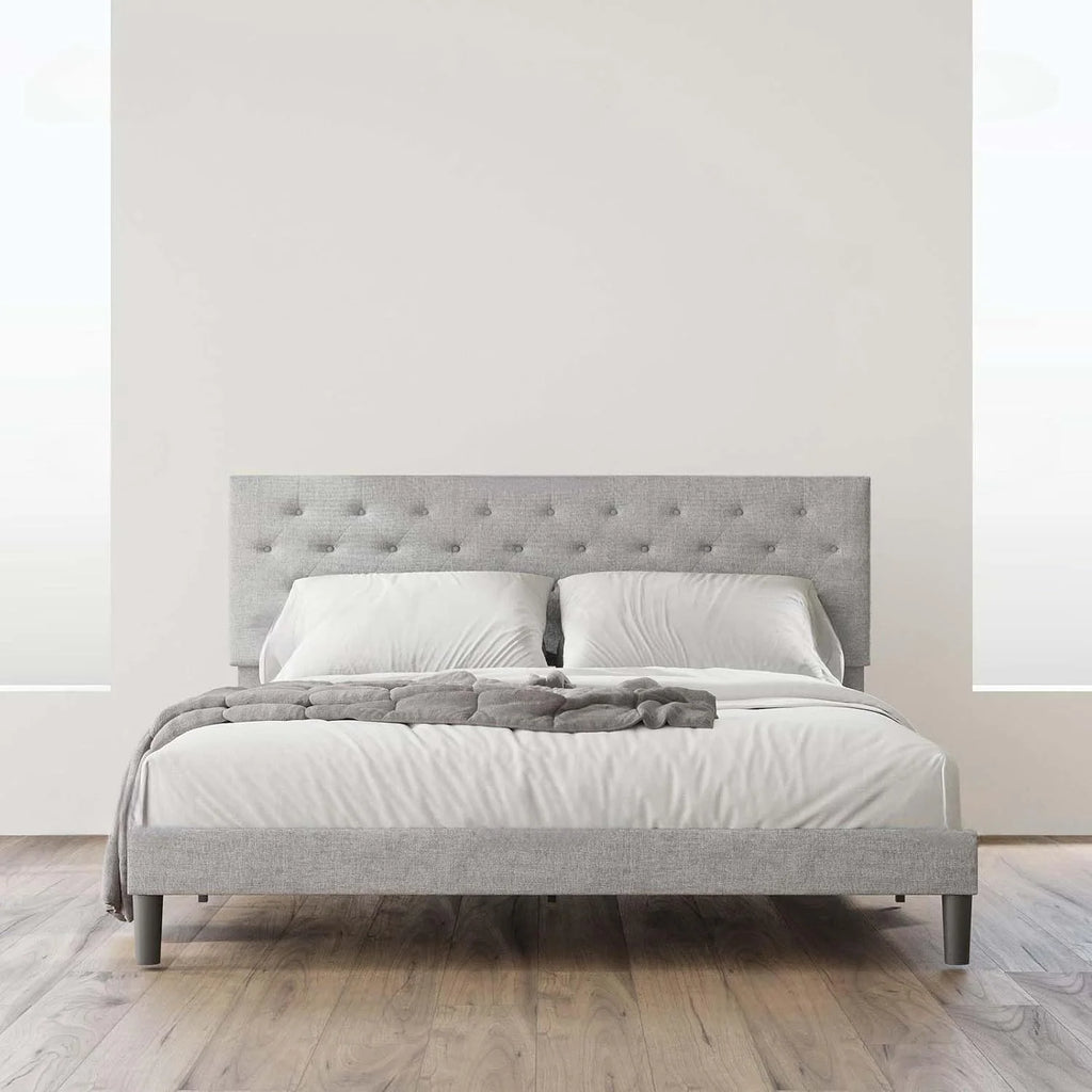 Full Size Upholstered Platform Bed Frame with Linen Adjustable Headboard J34458
