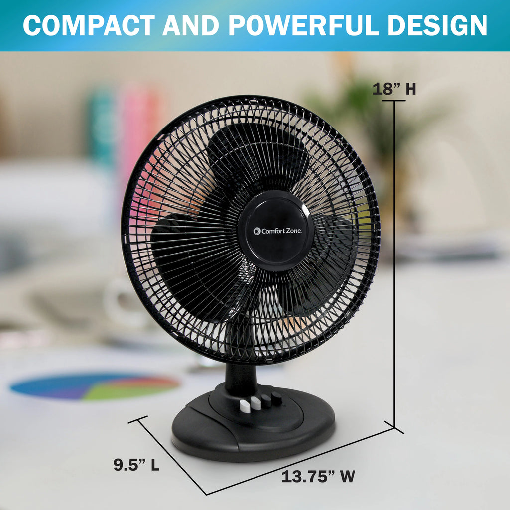 12” 3-Speed Oscillating Table Fan with Adjustable Tilt, Black U954