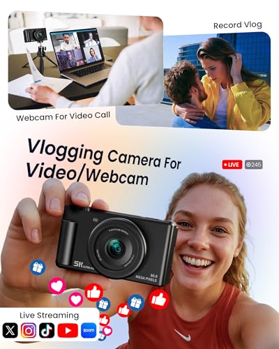 5K Digital Camera 64MP 18X Zoom 3" Flip Screen Dual-Lens Black F782764