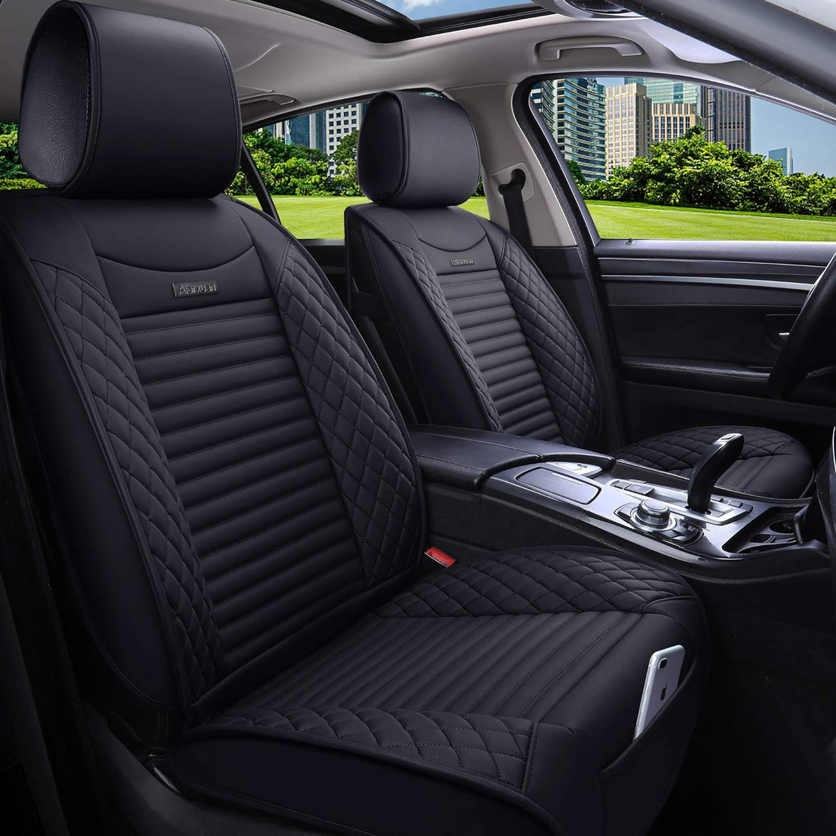 Front Drive Seat Covers Leather Car Seat Protector Waterproof Cushion Universal Fit 2 PCS Front Black-Red W119787