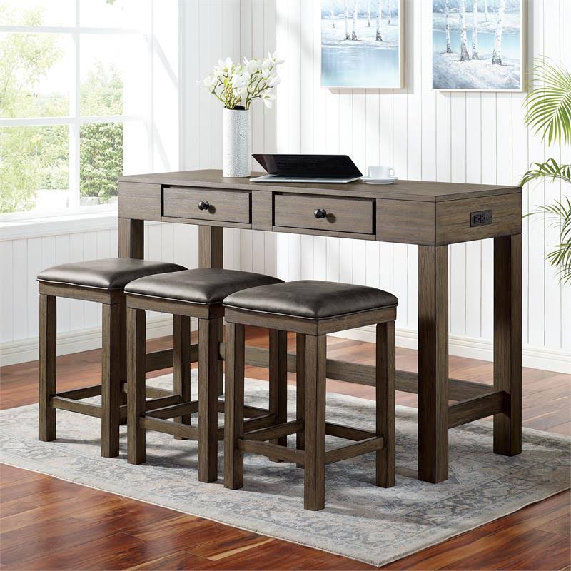 Light Walnut Wood 4-Piece Counter Height Dining Set N5621