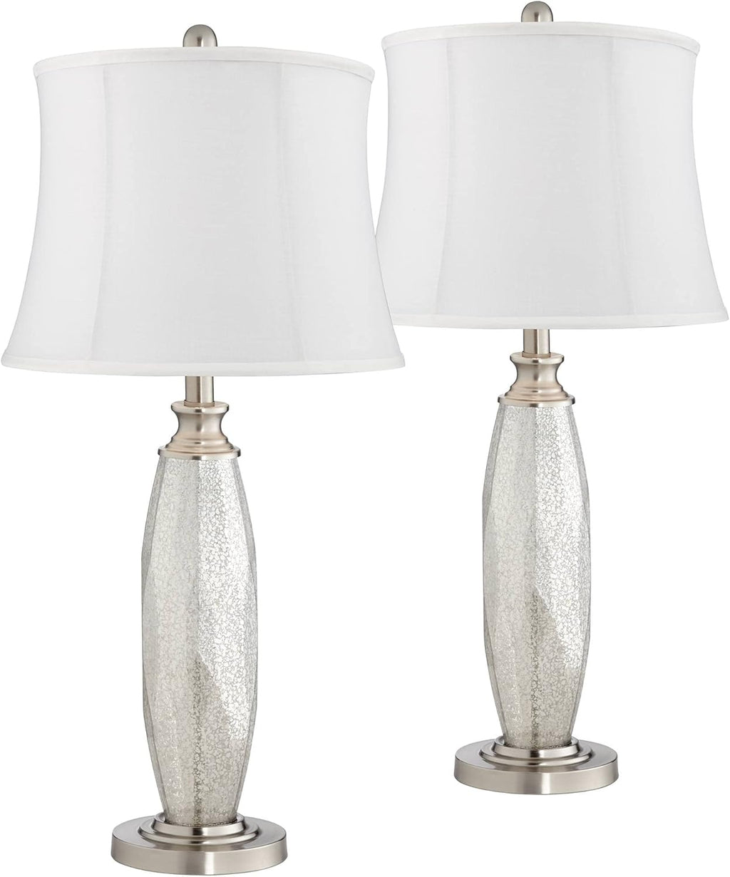 Set of 2 Mercury Glass Table Lamps with Drum Shade F572314
