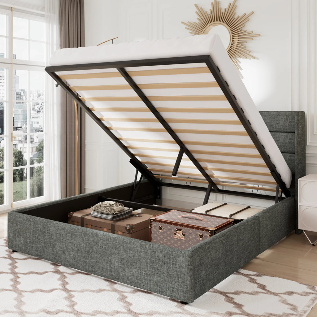 Queen Size Lift Up Storage Bed Frame with Wingback Headboard P264872