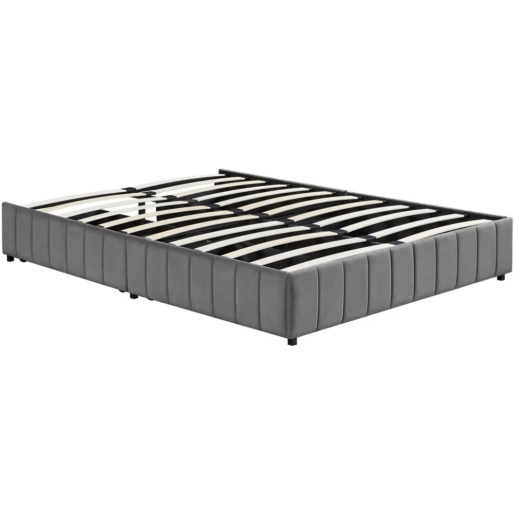 Queen Size Upholstered Bed Frame with 4 Storage Drawers, Beige V593666