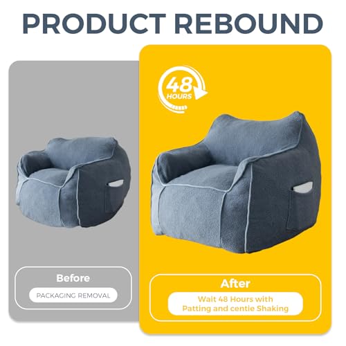 Beige Large Fluffy Bean Bag Chair with Armrest V68222