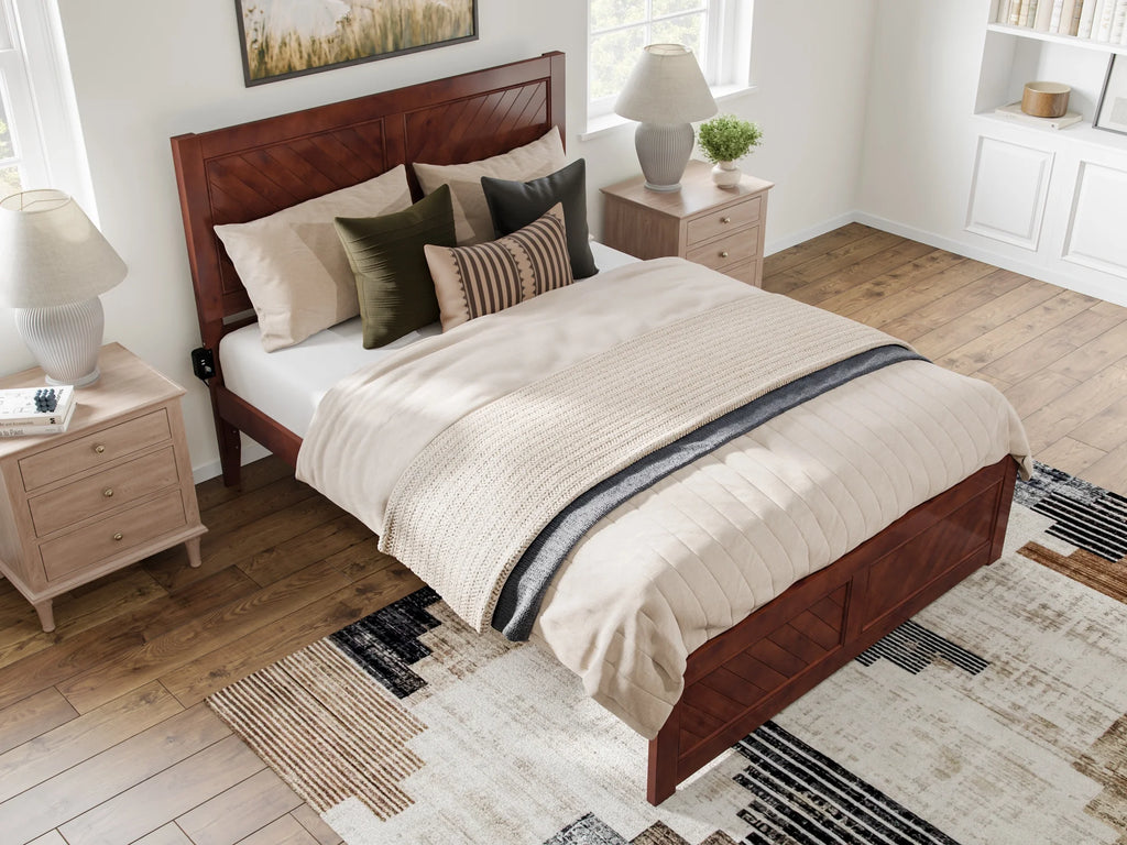 Walnut Solid Wood Platform Bed with Footboard, Queen G6825