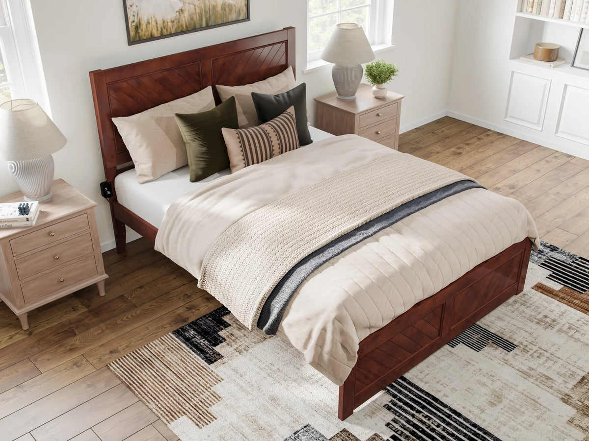 Walnut Solid Wood Platform Bed with Footboard, Queen G6825