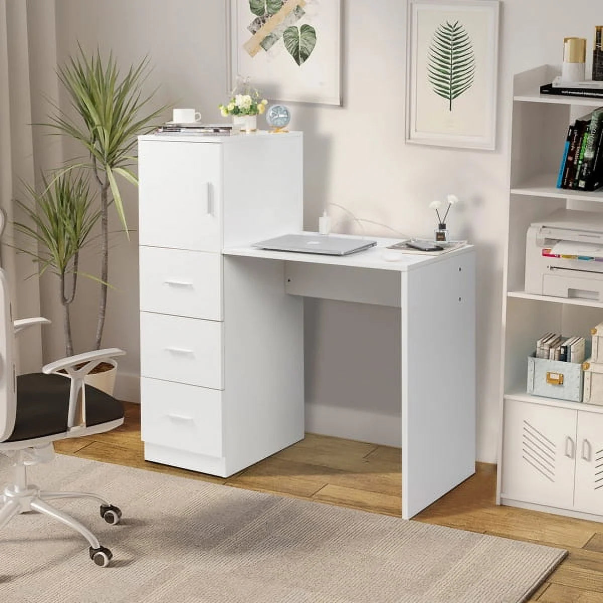 White Office Desk with 3 Storage Drawers J43710