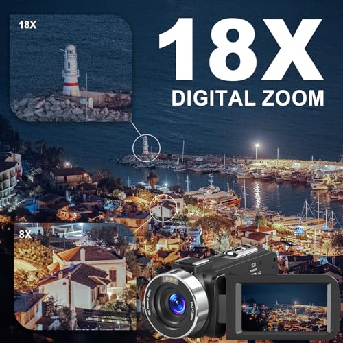 8K Video Camera Camcorder, 64MP IR Night Vision, 18X Zoom WiFi Digital Touch Screen I158