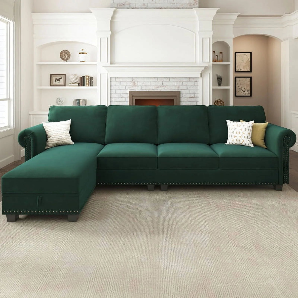 Black Velvet Sectional Sofa with Storage Ottoman and Reversible Chaise I179163