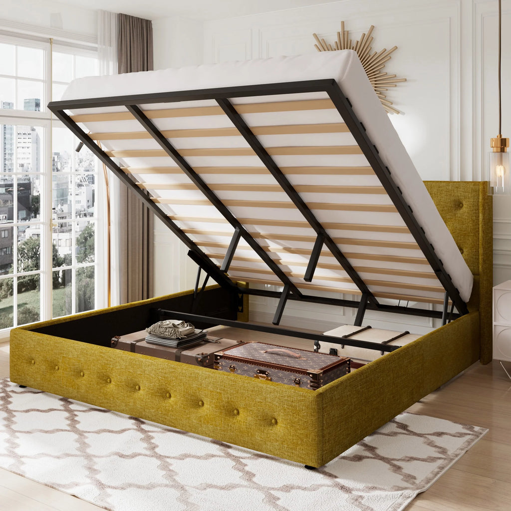 Queen Size Lift Up Storage Bed Frame with Wingback Headboard P264872