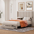 Beige Full Size Wood Platform Bed with Drawer X4853