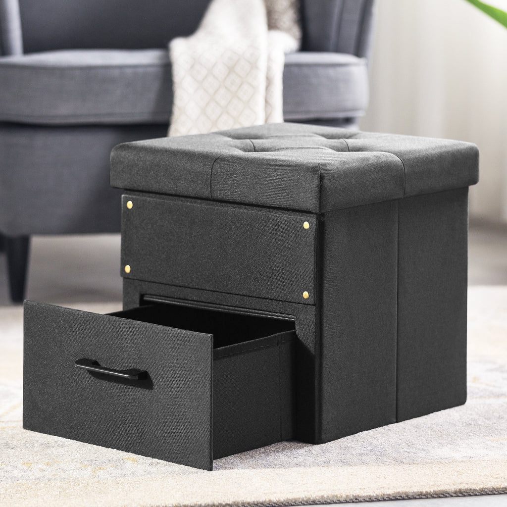15" Black Ottoman with Storage Drawer G2065