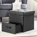 15" Black Ottoman with Storage Drawer G2065