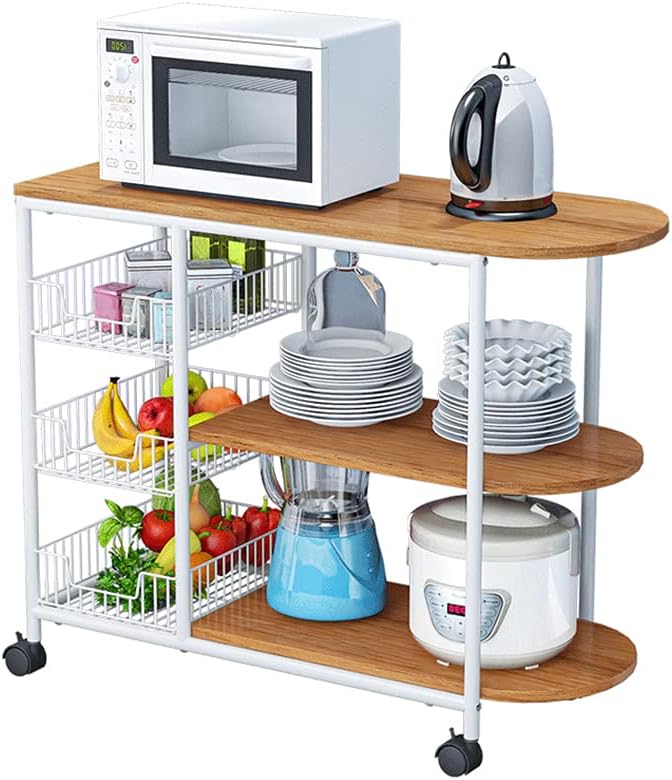 Rolling Kitchen Bakers Rack Microwave Stand with Storage 3-Tier Table D93940