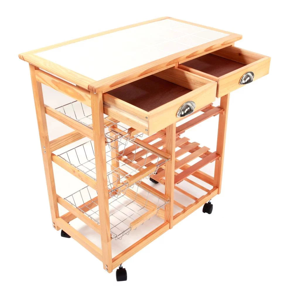 Rolling Wood Kitchen Cart with Drawers W99239