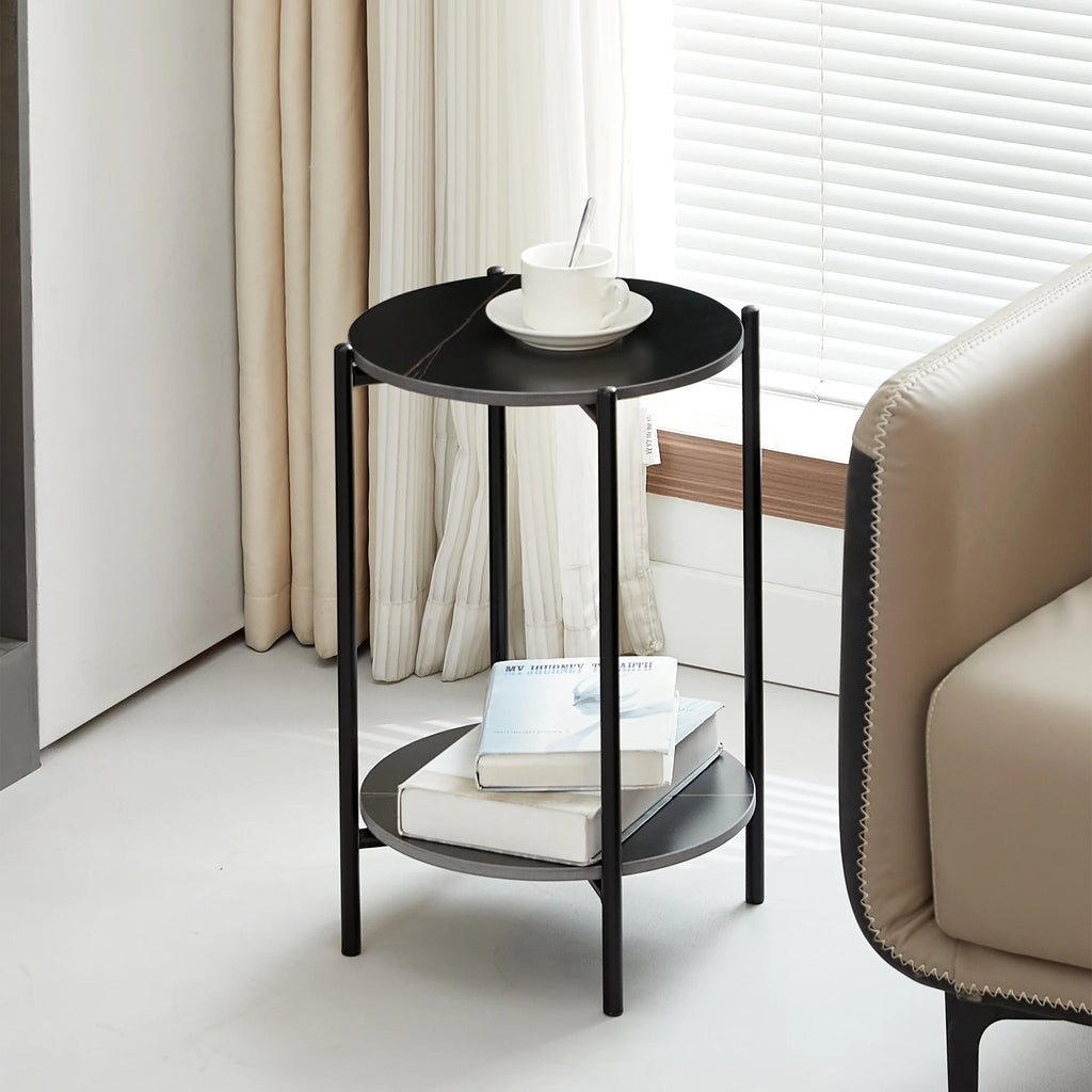 Round Marble End Table with Black Metal Frame L81254