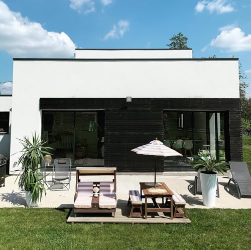 Outdoor Wooden Table & Bench Set with Cushions and Umbrella U68203
