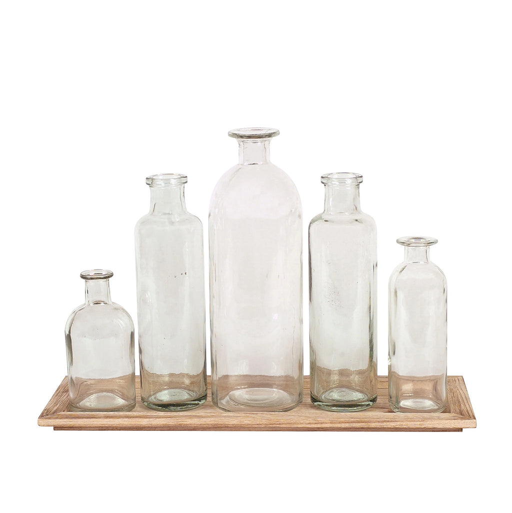 Vintage Bottle Vases on Wood Tray, 6 Pieces W74879