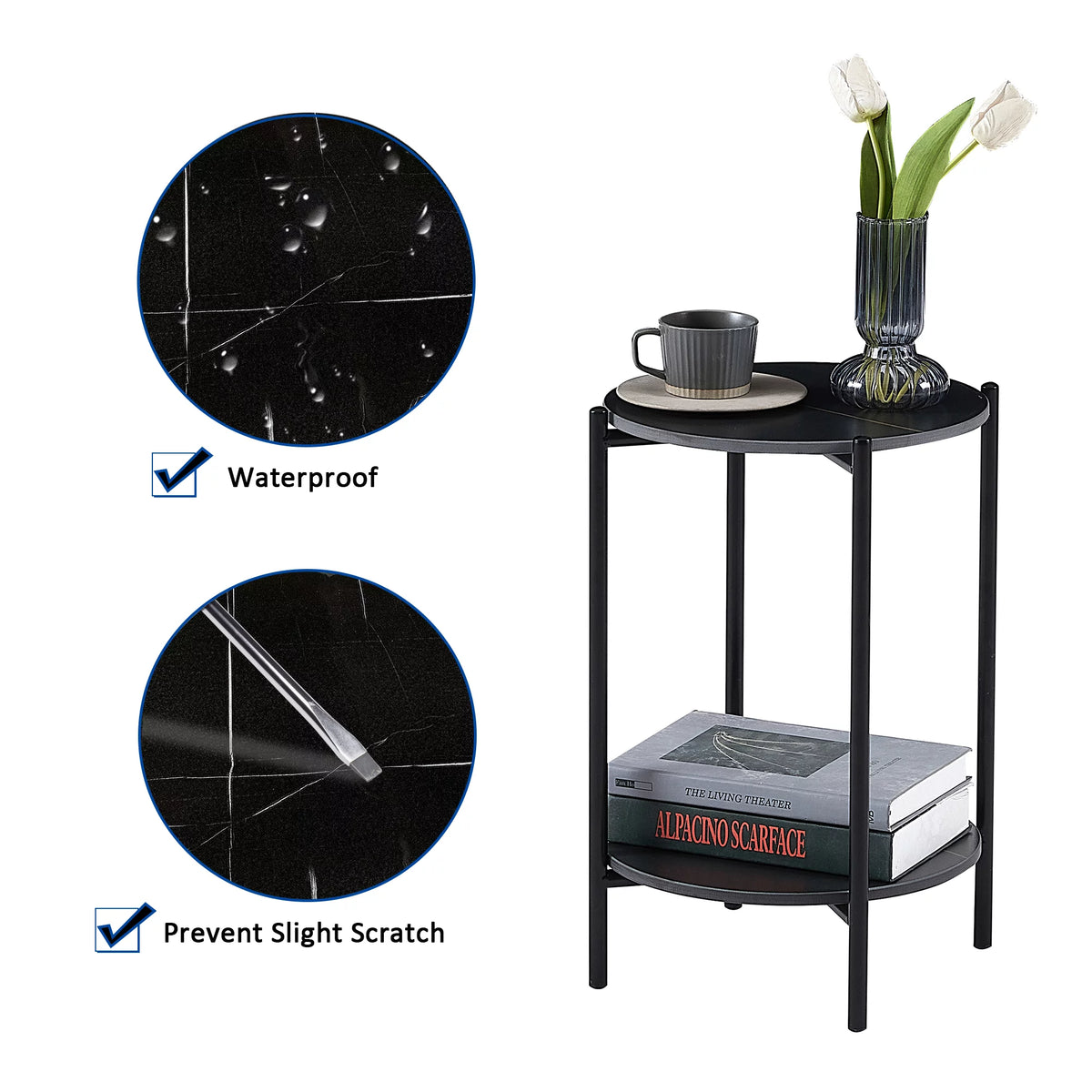 Round Marble End Table with Black Metal Frame L81254