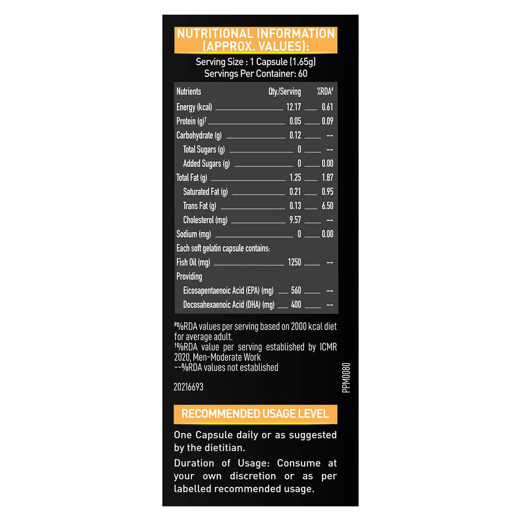 Omega 3 Fish Oil 1250Mg 60 Capsules Triple Strength V773096