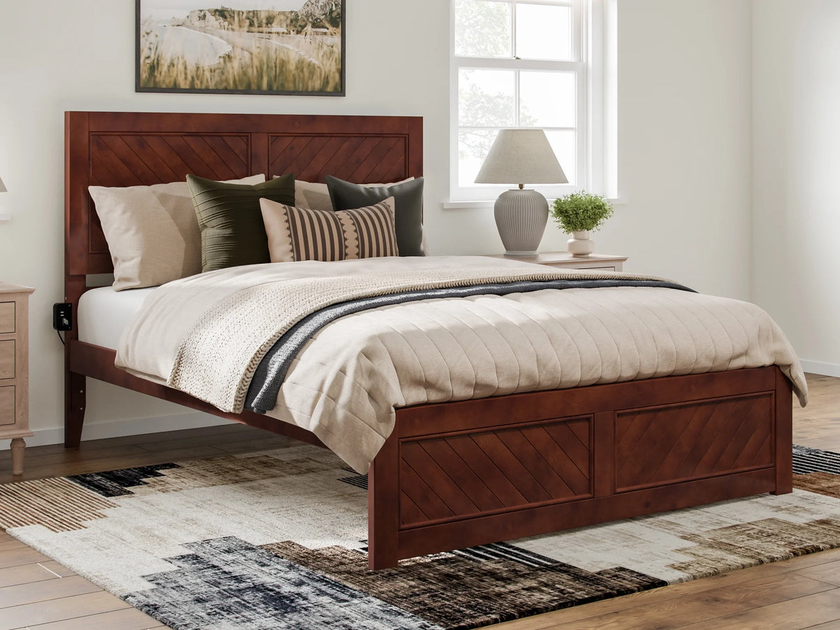 Walnut Solid Wood Platform Bed with Footboard, Queen G6825