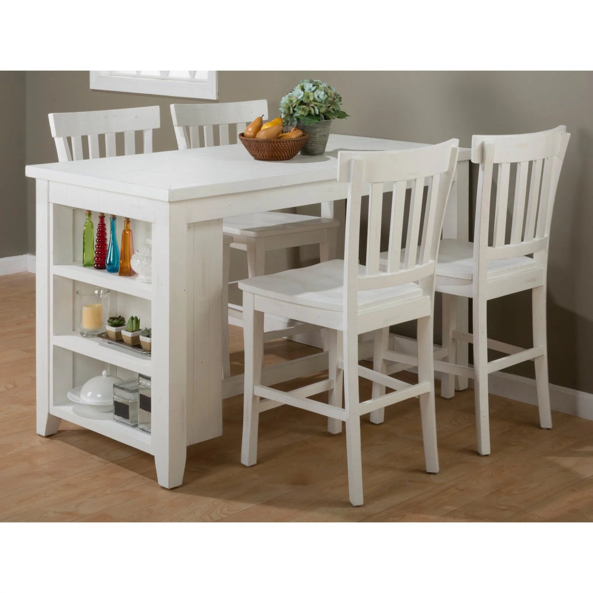 Solid Pine 60" Counter Height Table with 3 Shelf Storage C399