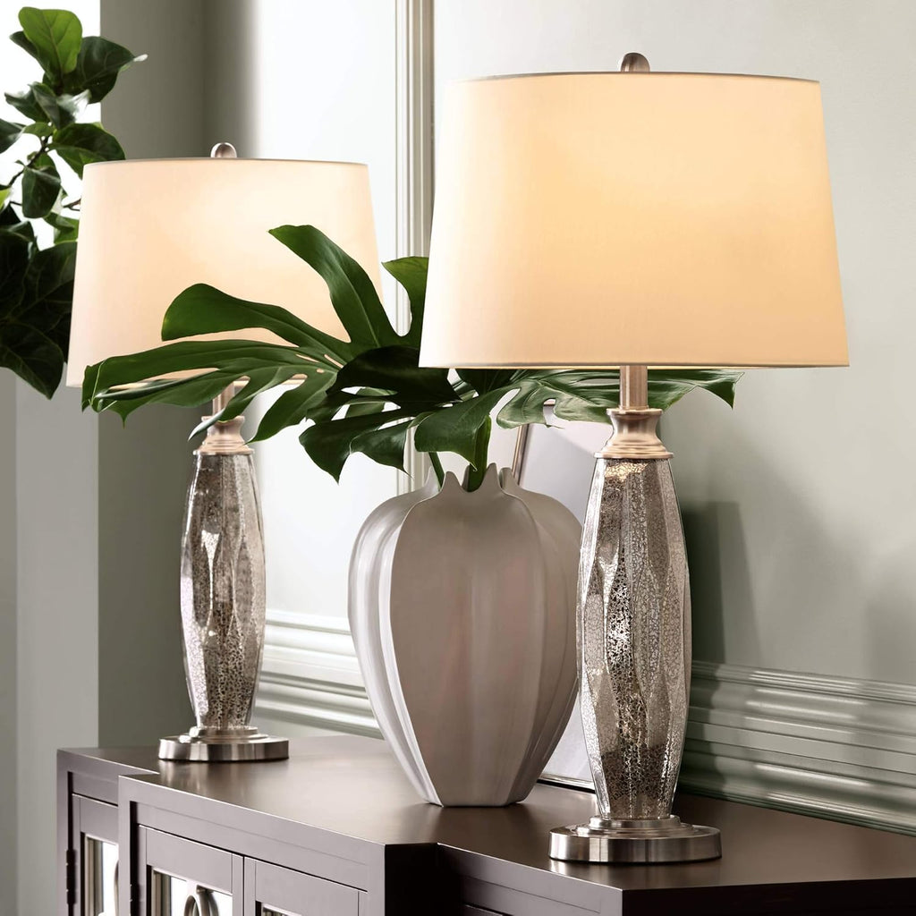 Set of 2 Mercury Glass Table Lamps with Drum Shade F572314