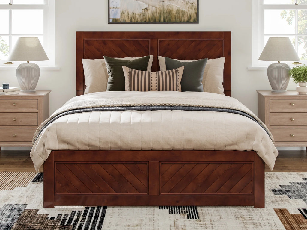 Walnut Solid Wood Platform Bed with Footboard, Queen G6825