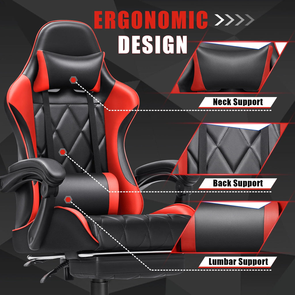 White High Back PU Leather Gaming Chair with Footrest V6650