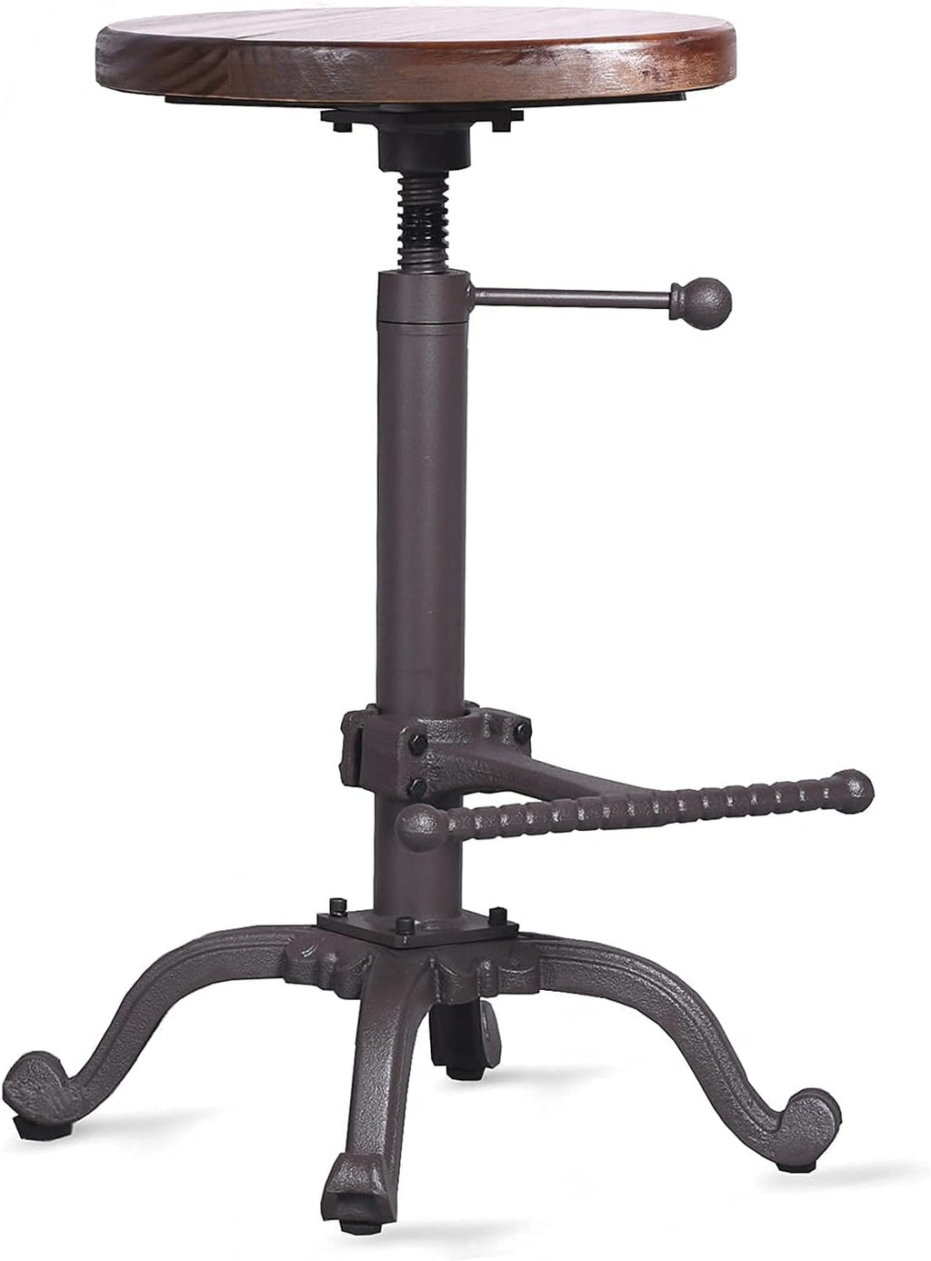 Rustic Swivel Adjustable 22-26 Bar Stool Cast Iron Wooden Brown G40776