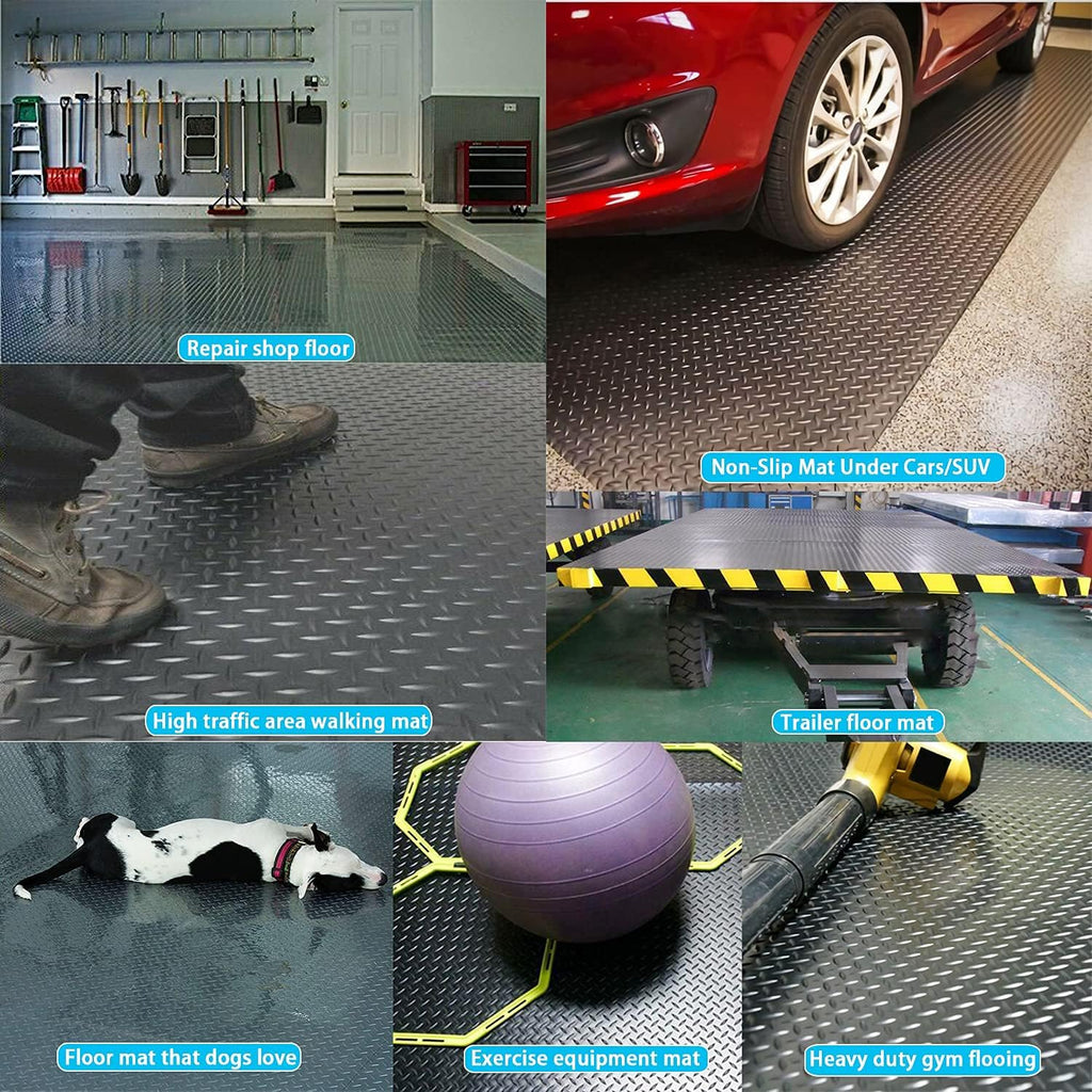 Black 5x10 Ft Diamond Plate Rubber Floor Mat O4481