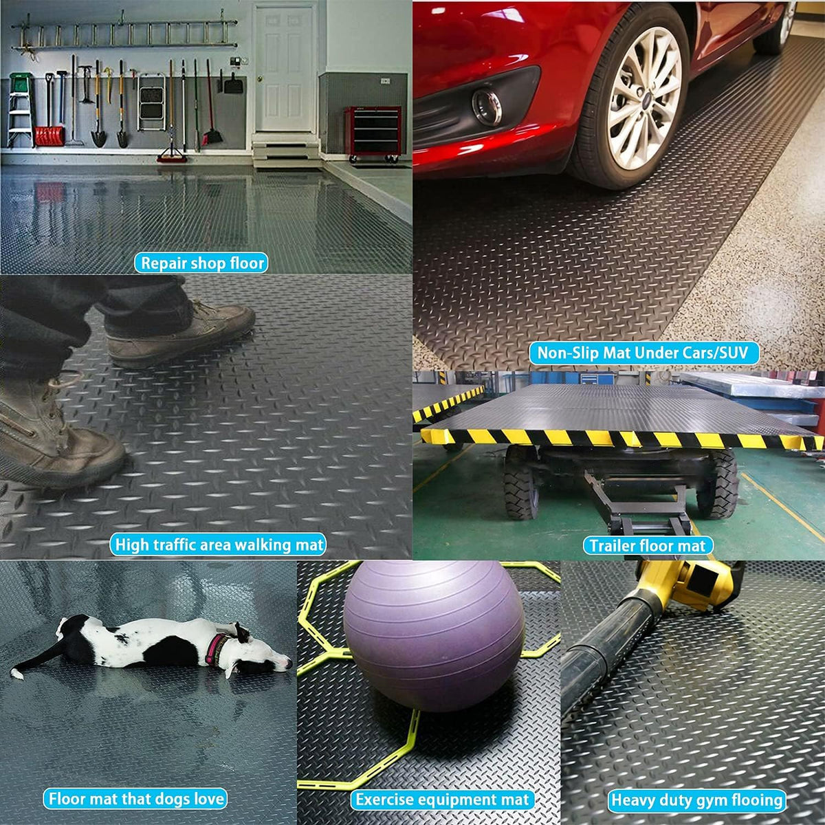 Black 5x10 Ft Diamond Plate Rubber Floor Mat O4481